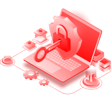 Ilustração de um laptop com um escudo vermelho e uma chave, simbolizando proteção de dados e segurança digital, com foco na LGPD (Lei Geral de Proteção de Dados) no Brasil.